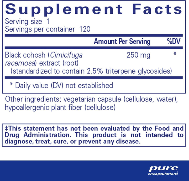 Pure Encapsulations Black Cohosh Supports Menopause Balance and Comfort 120 Caps