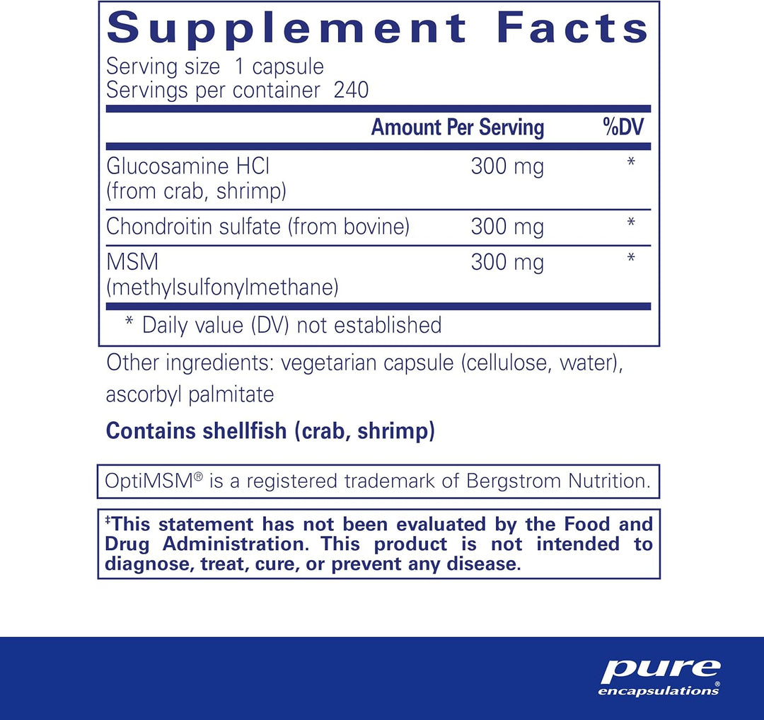 Pure Glucosamine Chondroitin MSM Supports Joint Flexibility 240 Capsules