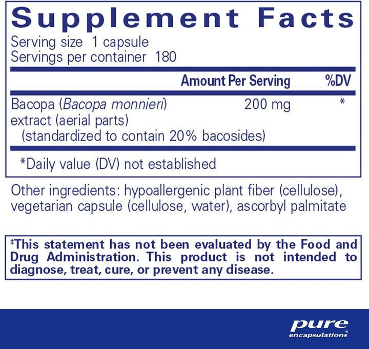 Pure Encapsulations Bacopa Monnieri Supports Brain Function and Focus 180 Caps