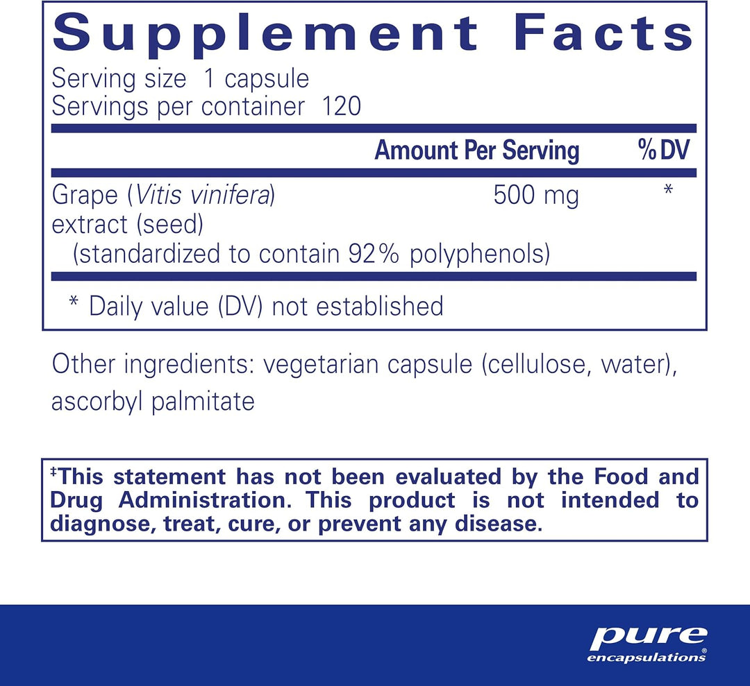 Pure Encapsulations Grape Pip 500 mg Supports Vascular Function 120 Capsules