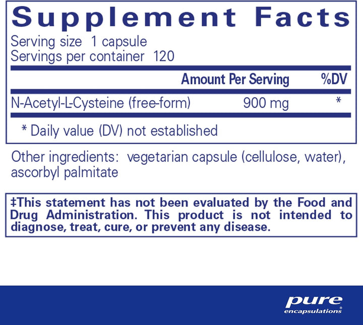Pure Encapsulations NAC 900 mg Immune Lung Liver Support Amino Acid 120 Caps