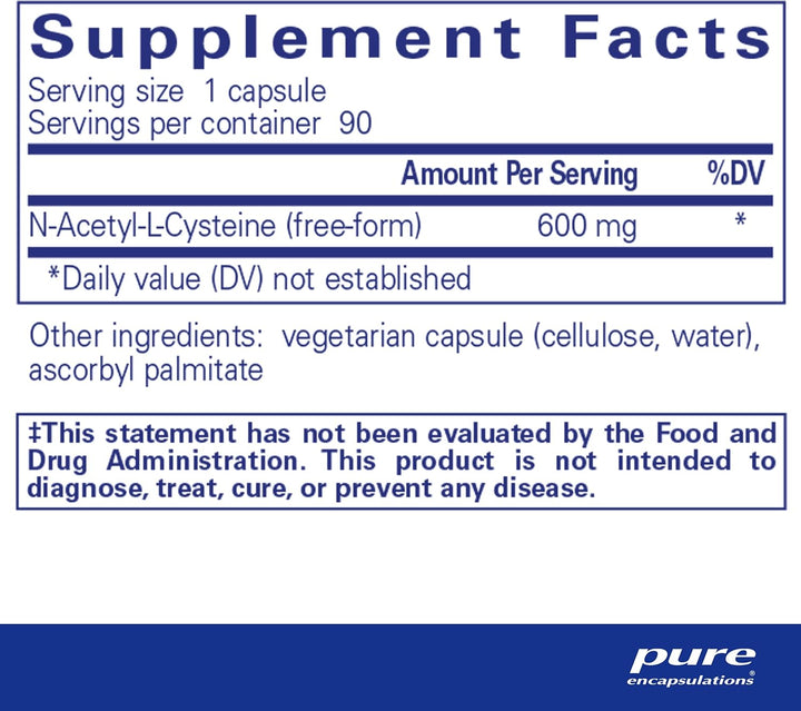 Pure Encapsulations NAC 600mg Immune Lung Liver Antioxidant Supplement 90 Caps