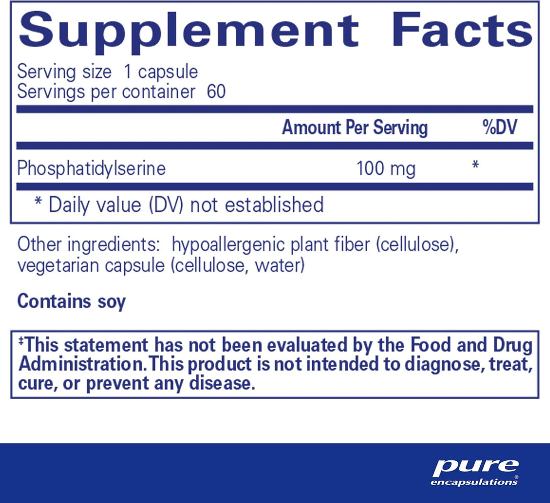 Pure Encapsulations PS 100 Phosphatidylserine Supports Brain Memory 60 Capsules