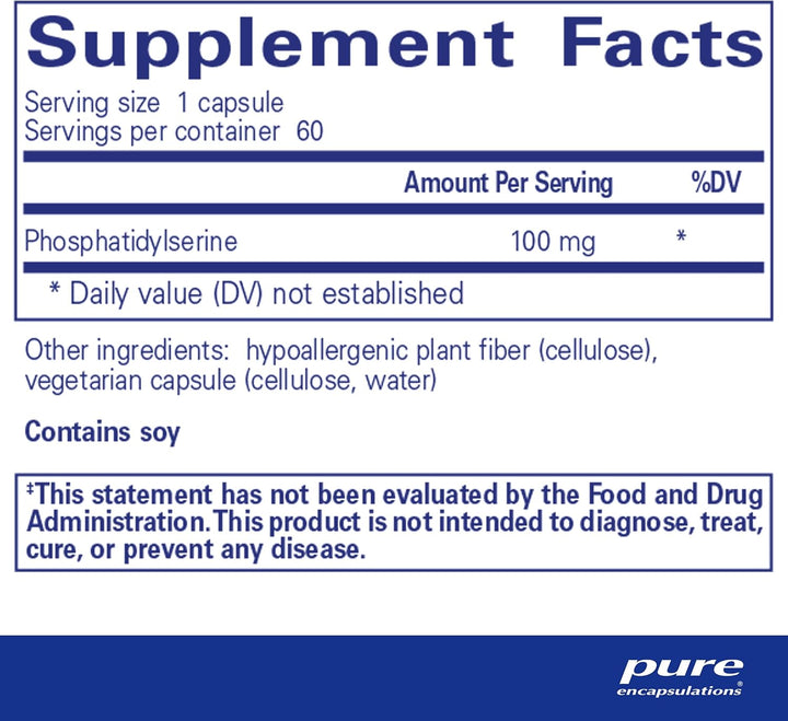 Pure Encapsulations PS 100 Phosphatidylserine Supports Brain Memory 60 Capsules
