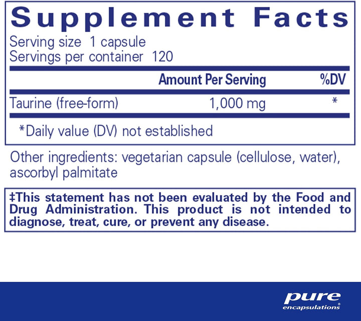 Pure Encapsulations Taurine 1000 mg Supports Heart and Liver Function 120 Caps