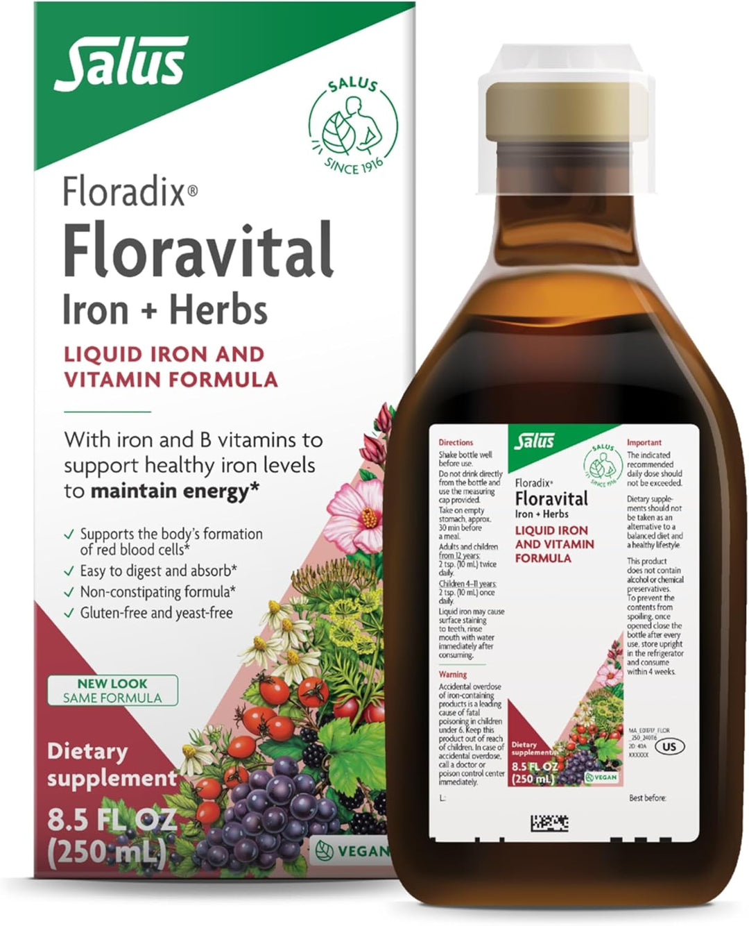 Gaia Floradix Floravital Liquid Iron B Vitamins Energy Support 8 Point 5 oz