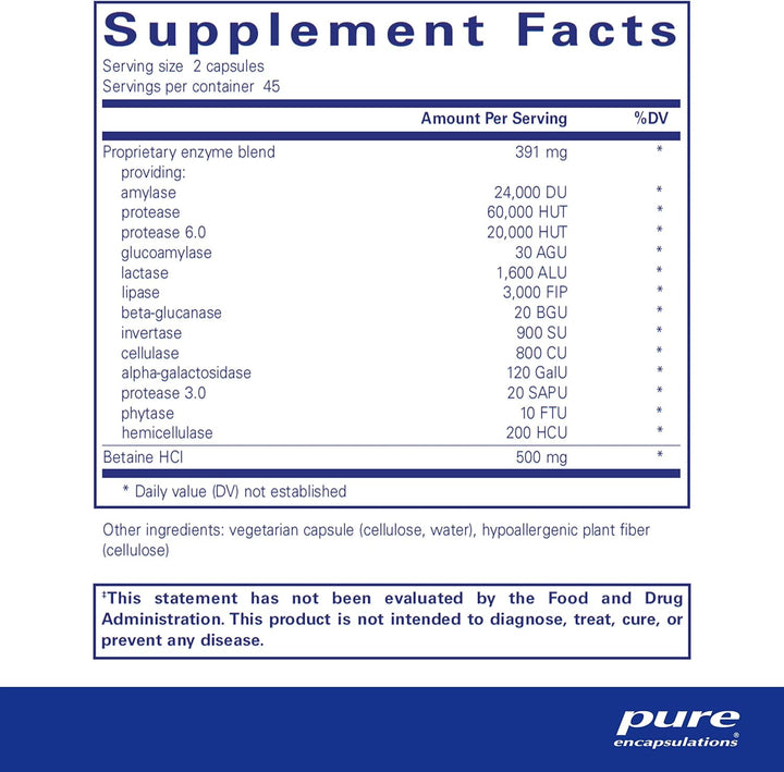 Pure Encapsulations Digestive Enzymes Ultra with Betaine HCL 90 Capsules