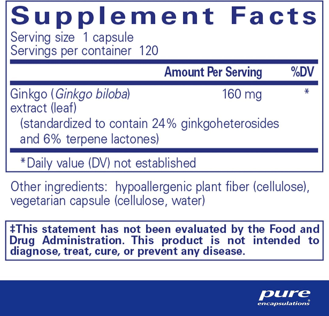 Pure Encapsulations Ginkgo 50 160mg Circulation Oxygen Memory Function 120 Caps