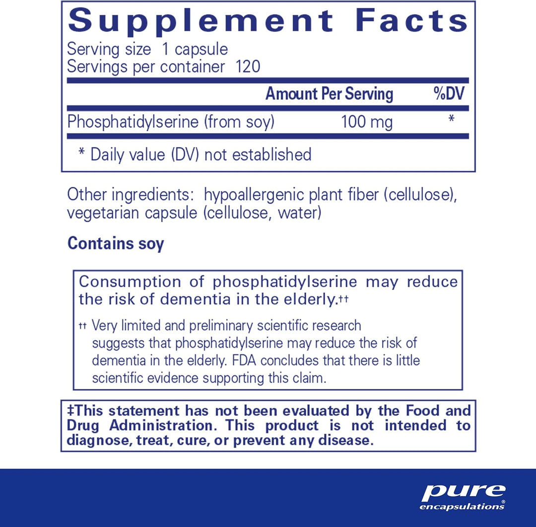 Pure Encapsulations PS 100 Capsules Supports Brain Memory Focus 120 Capsules