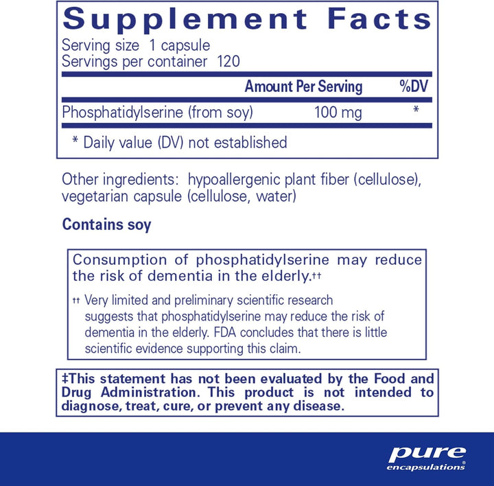 Pure Encapsulations PS 100 Capsules Supports Brain Memory Focus 120 Capsules
