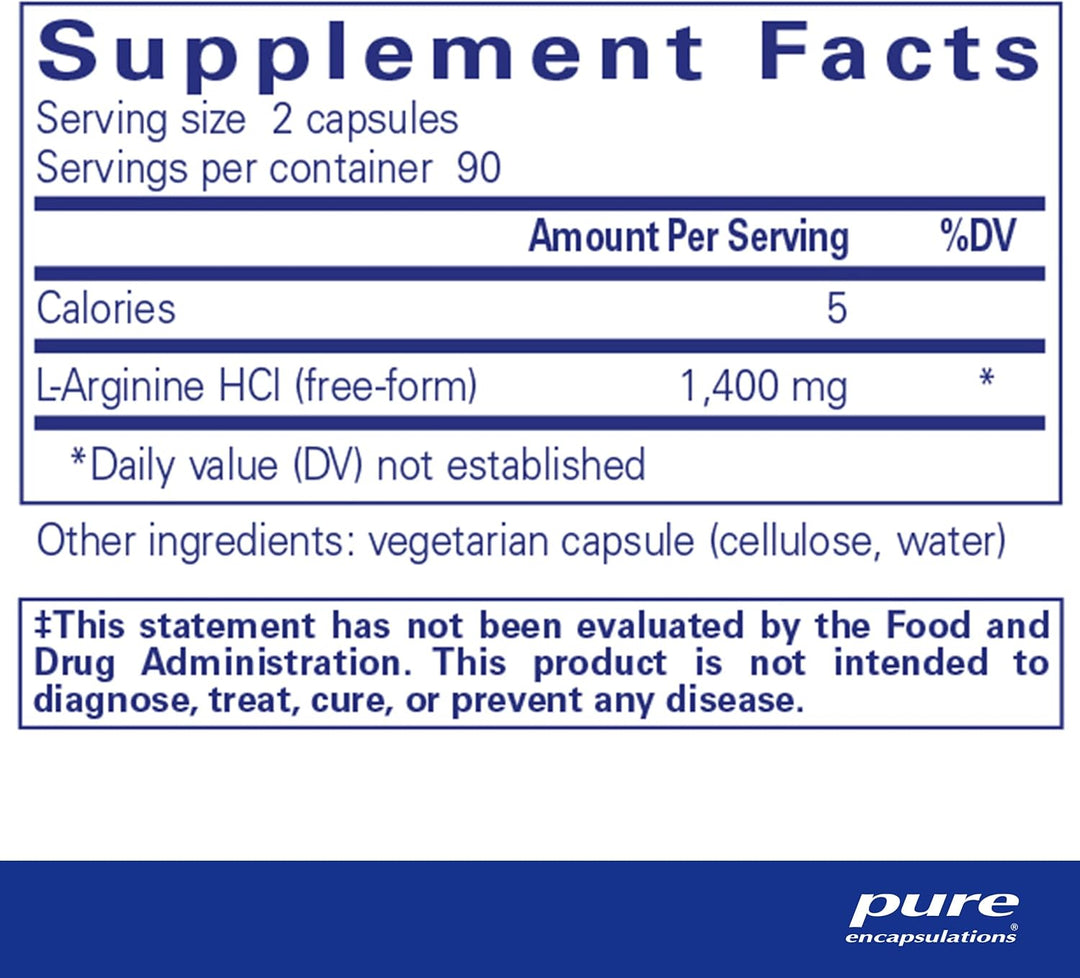 Pure Encapsulations L-Arginine 1400 mg Supports Heart and Circulation 180 Caps