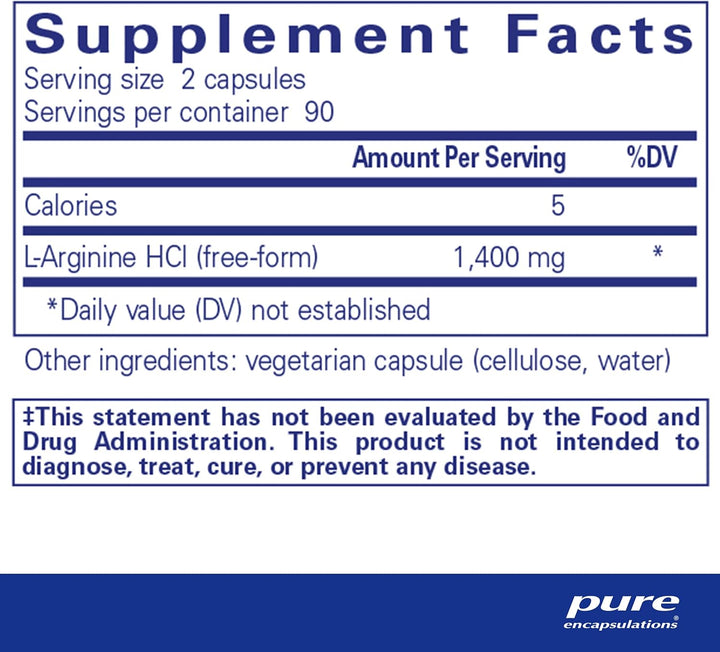 Pure Encapsulations L-Arginine 1400 mg Supports Heart and Circulation 180 Caps