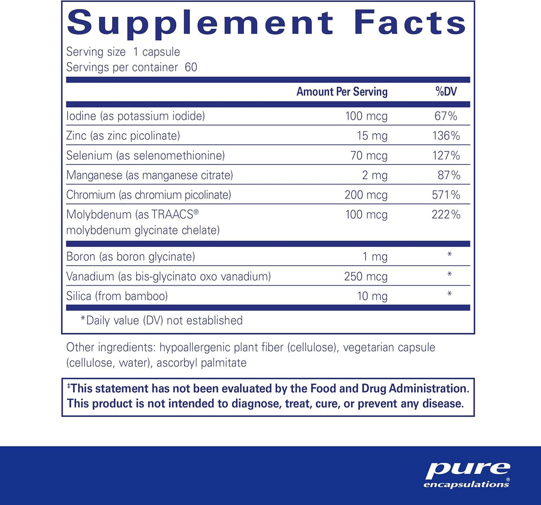 Pure Encapsulations Trace Minerals Supports Metabolism Cellular Function 60 Caps