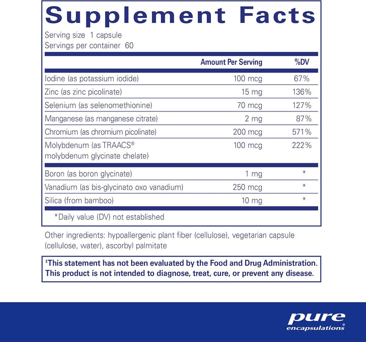 Pure Encapsulations Trace Minerals Supports Metabolism Cellular Function 60 Caps