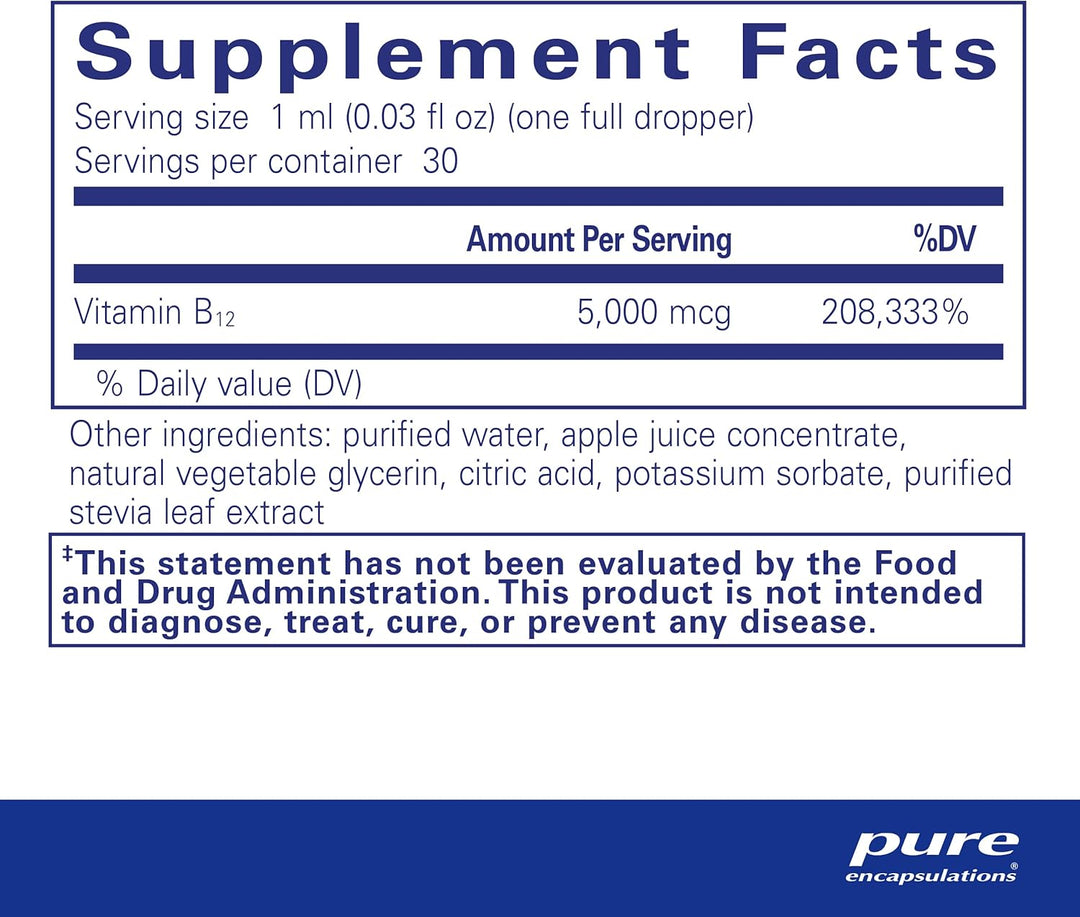 Pure Encapsulations B12 5000 Liquid Supports Energy Nerves Cognition 1 Fl oz