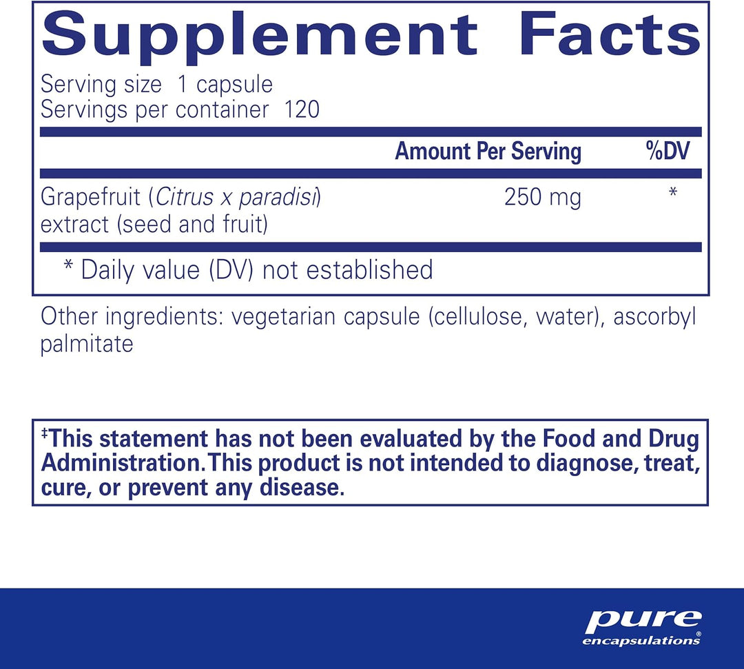 Pure Encapsulations Grapefruit Seed Extract Digestive Support Vegan 120 Capsules