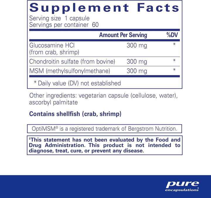 Pure Encapsulations Glucosamine Chondroitin MSM Joint Support Supplement 60 Caps