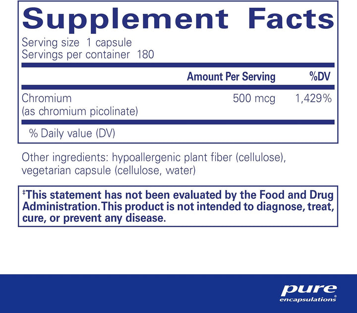 Pure Encapsulations Chromium for Lipid Carbohydrate Metabolism Support 180 Caps