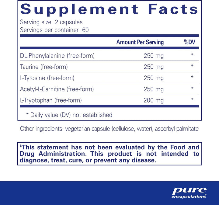 Pure Encapsulations Cognitive Aminos Supports Mental Focus and Clarity 120 Caps
