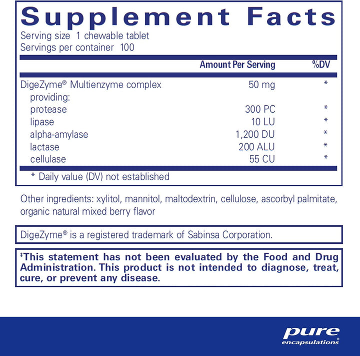 Pure Encapsulations Digestive Enzyme Chewables Supports Health 100 Tablets