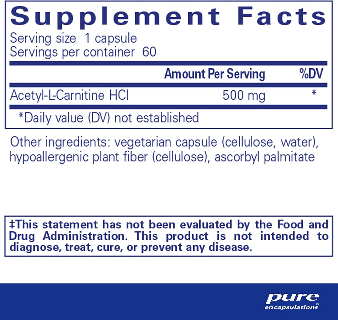 Pure Encapsulations Acetyl L Carnitine Supports Memory Focus Brain Health 60 Caps