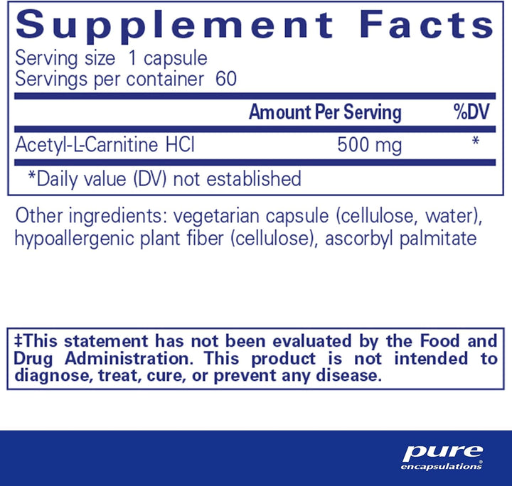 Pure Encapsulations Acetyl L Carnitine Supports Memory Focus Brain Health 60 Caps