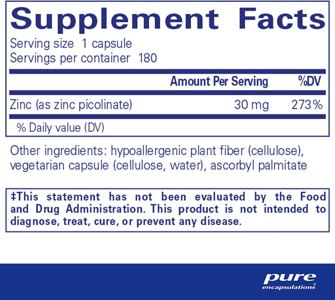 Pure Encapsulations Zinc 30 mg Supports Immune Health Picolinate 180 Capsules