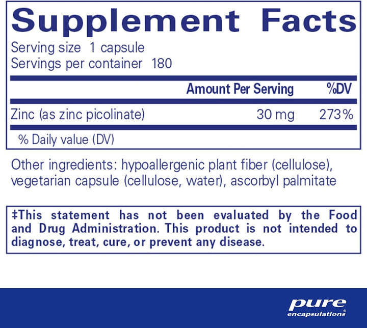 Pure Encapsulations Zinc 30 mg Supports Immune Health Picolinate 180 Capsules
