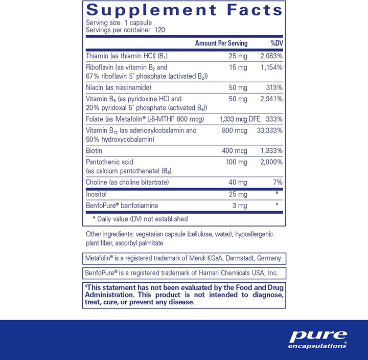 Pure Encapsulations B Complex Supports Energy Metabolism and Cell Health 120 Caps