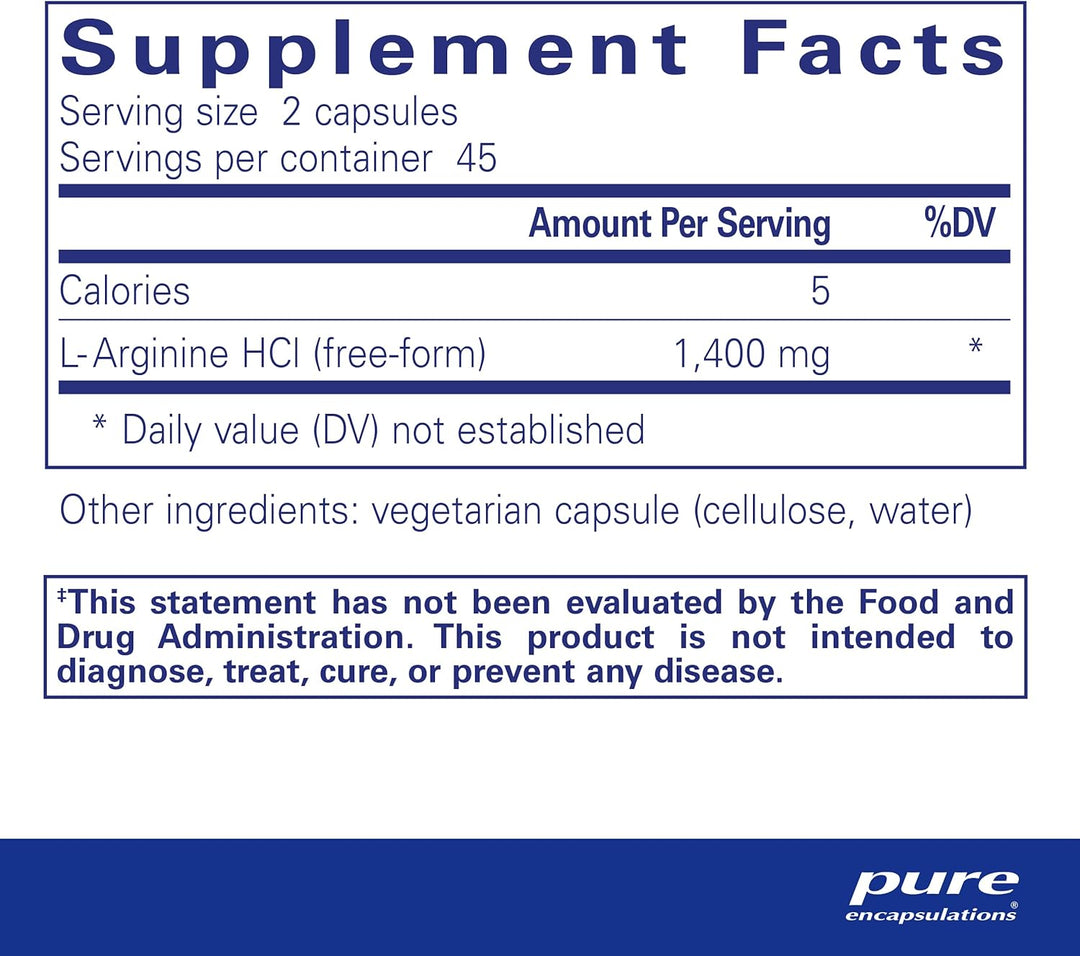 Pure Encapsulations L-Arginine 1400 mg Supports Heart and Circulation 90 Caps