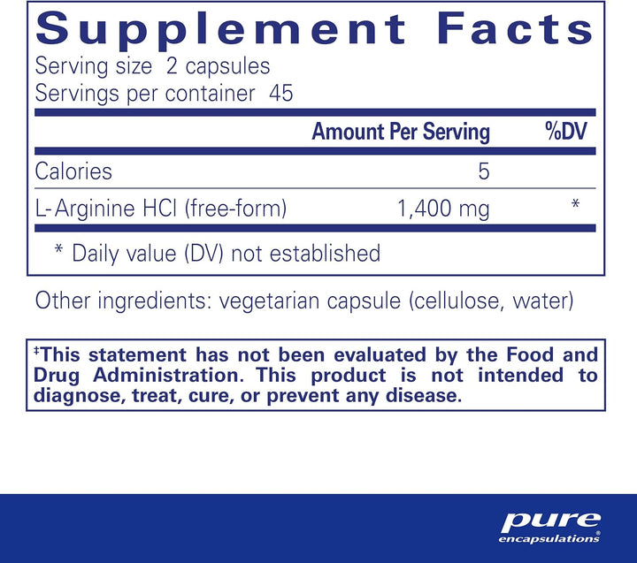 Pure Encapsulations L-Arginine 1400 mg Supports Heart and Circulation 90 Caps