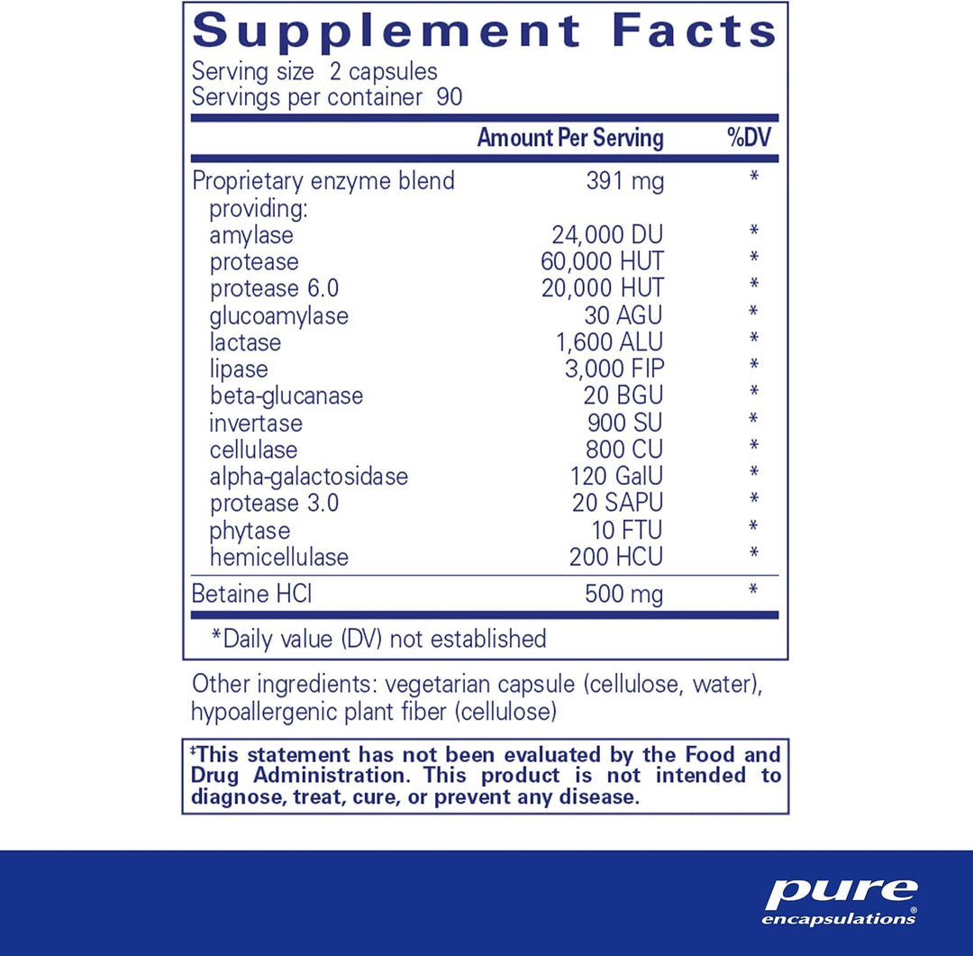 Pure Encapsulations Digestive Enzymes Ultra with Betaine HCL 180 Capsules