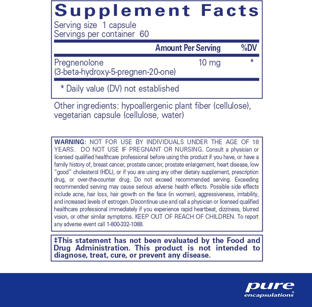 Pure Encapsulations Pregnenolone Supplement Supports Memory Balance 60 Capsules