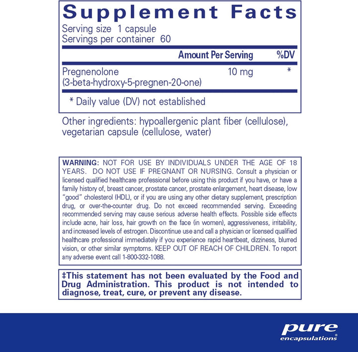 Pure Encapsulations Pregnenolone Supplement Supports Memory Balance 60 Capsules