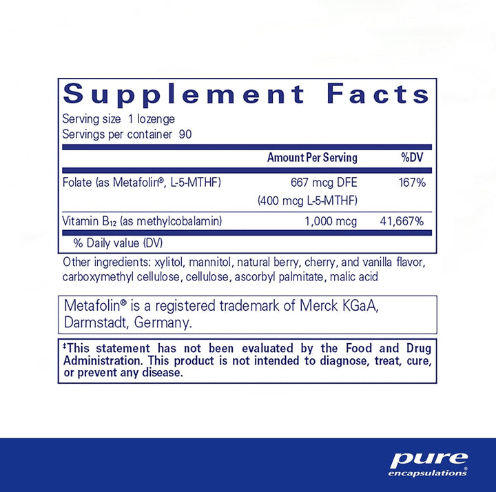 Pure Encapsulations PureMelt B12 Folate Supports Energy Cell Health 90 Lozenges