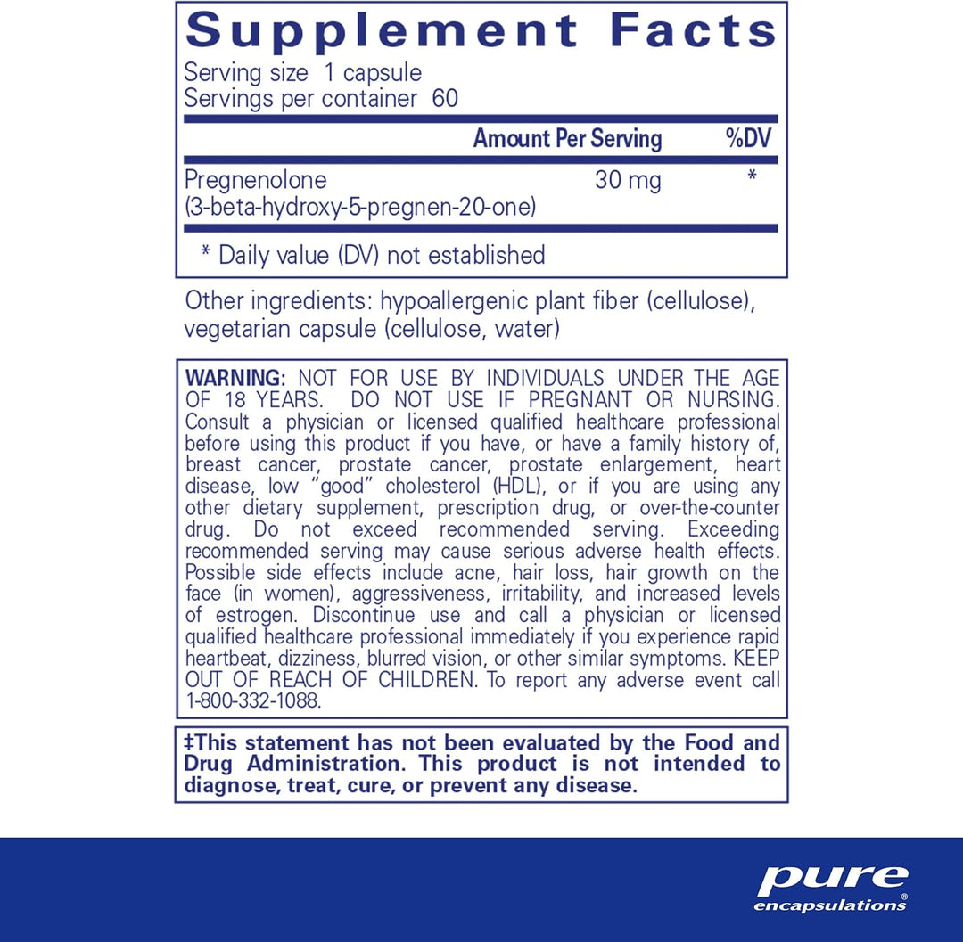 Pure Encapsulations Pregnenolone 30mg Brain Support Vegan Formula 60 Capsules