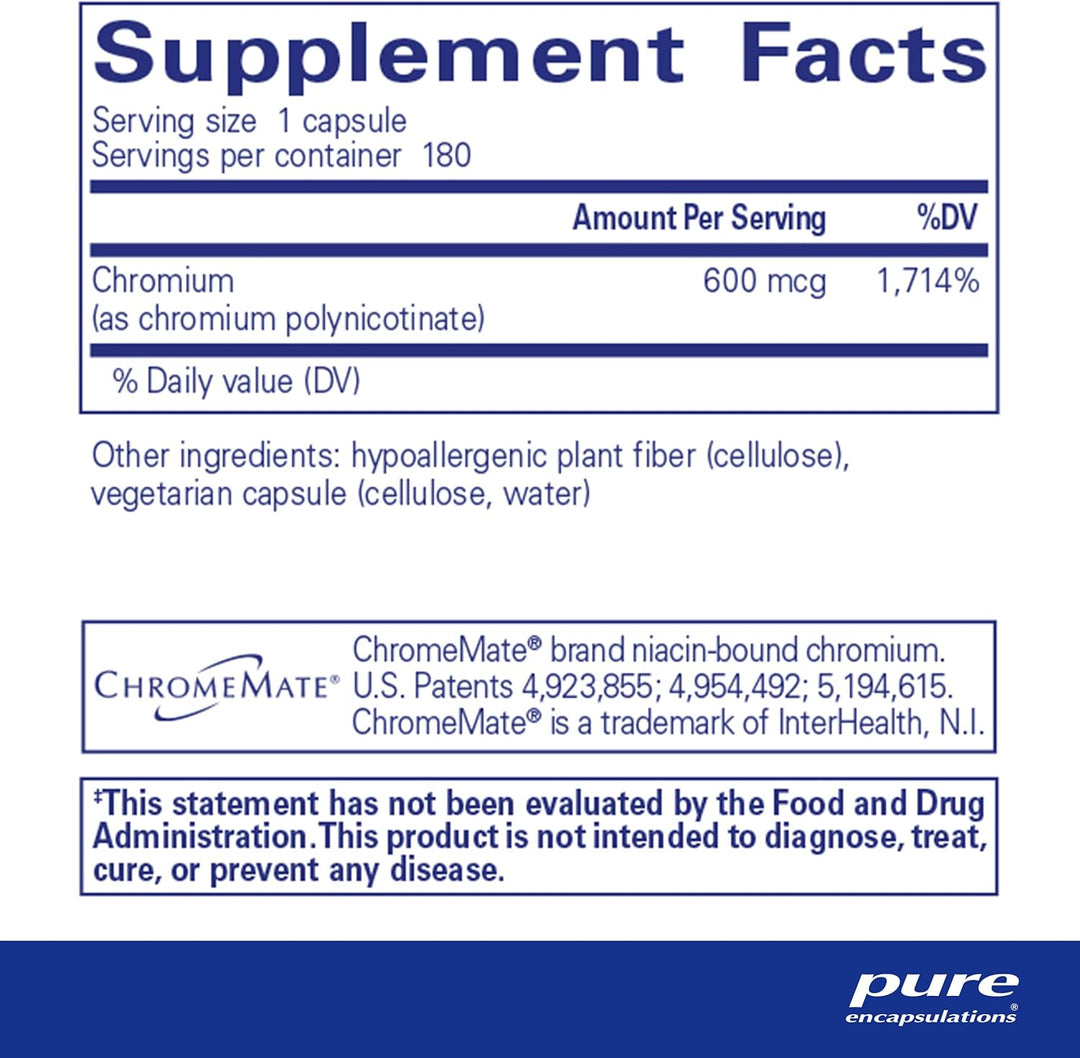 Pure Encapsulations ChromeMate GTF 600 Supports Metabolism Muscle 180 Capsules