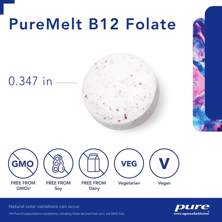 Pure Encapsulations PureMelt B12 Folate Supports Energy Cell Health 90 Lozenges