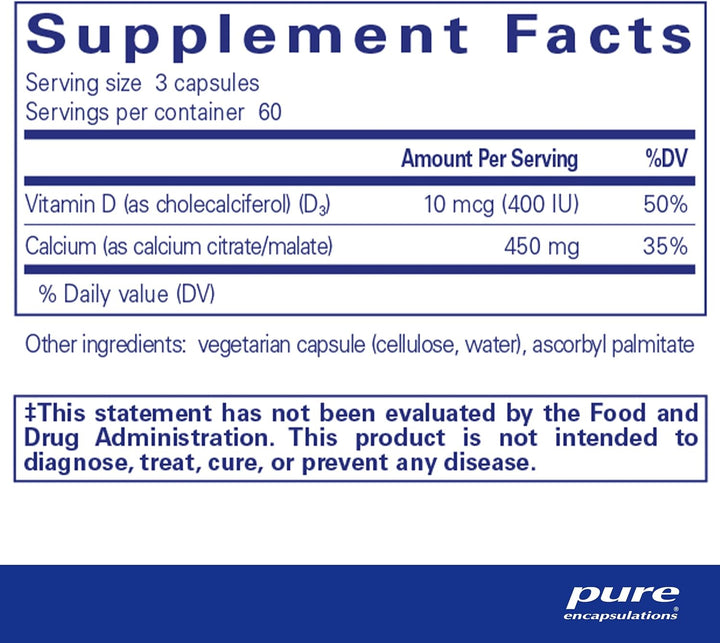 Pure Encapsulations Calcium D3 Supports Bone Heart Colon Health Balance 180 Caps