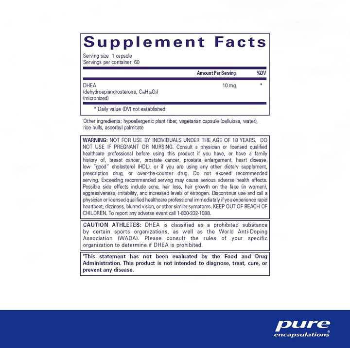 Pure Encapsulations DHEA 10 mg Supports Immune Hormone Metabolism 60 Capsules