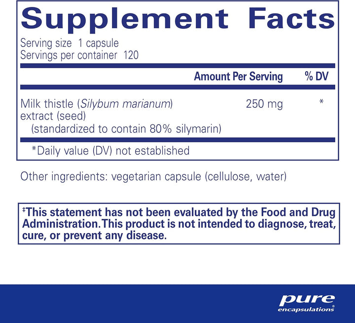 Pure Encapsulations Silymarin Milk Thistle Liver Support Supplement 120 Capsules
