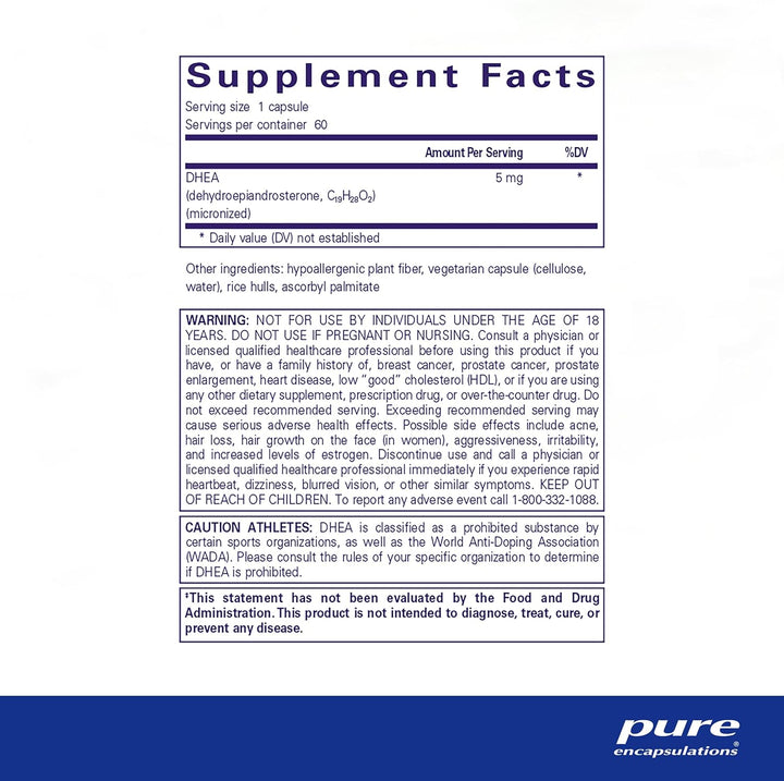 Pure Encapsulations DHEA 5 mg Vegan Supports Immune Hormone Balance 60 Capsules