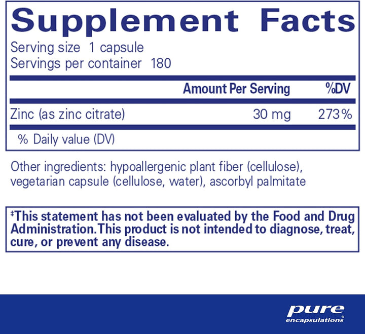 Pure Encapsulations Supports Immune Function Zinc Citrate 180 Capsules