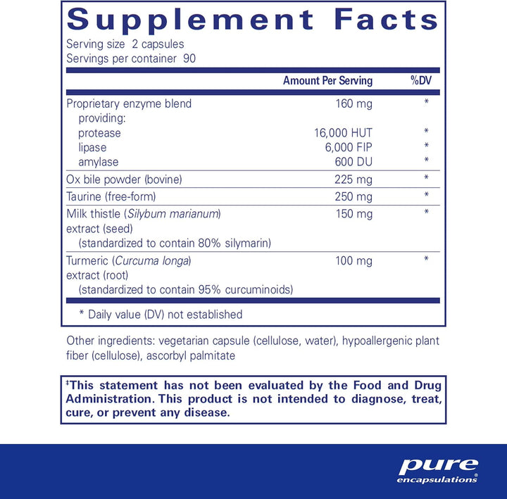 Pure Encapsulations Digestion GB Supplement Supports Gut Health 180 Capsules