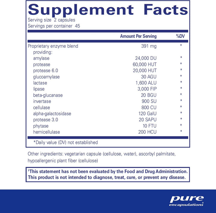 Pure Encapsulations Digestive Enzymes Ultra Supports Gut Health 90 Capsules