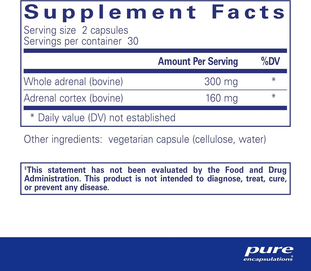 Pure Adrenal Cortex Supports Energy Stress and Gland Health 60 Capsules