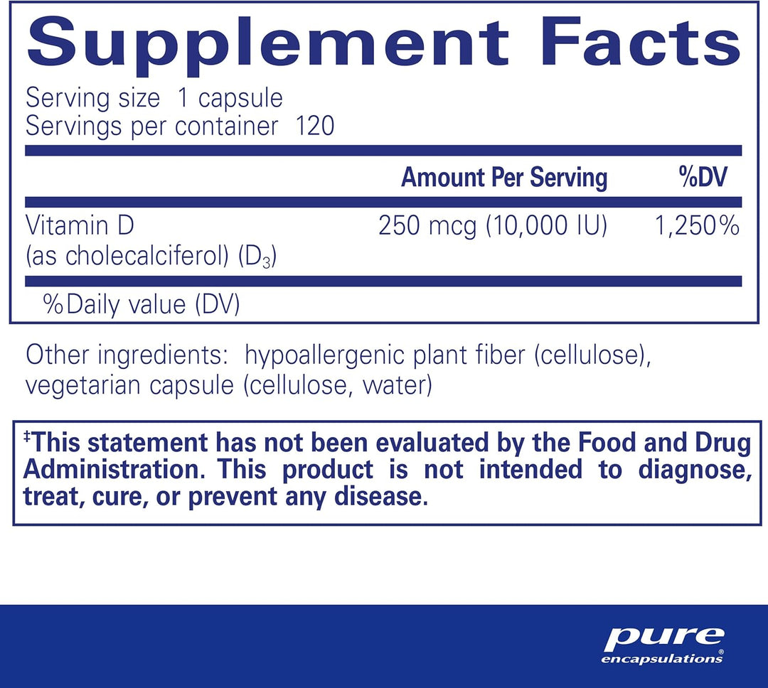 Pure Encapsulations Vitamin D3 Supports Bone Heart and Immune Health 120 Caps