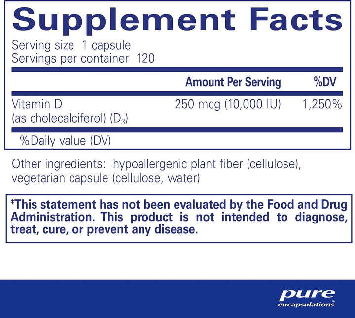Pure Encapsulations Vitamin D3 Supports Bone Heart and Immune Health 120 Caps