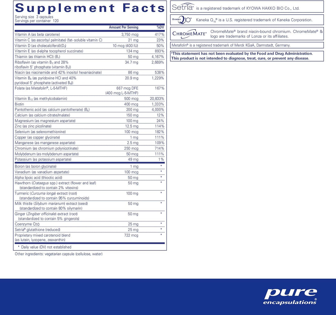 Pure Encapsulations UltraNutrient Multivitamin Heart Liver Support 360 Capsules