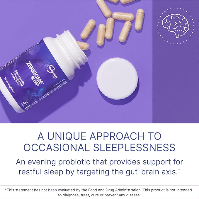 ZenBiome Sleep 30 cápsulas de Microbiome Labs favorece un sueño reparador y una relajación plena.